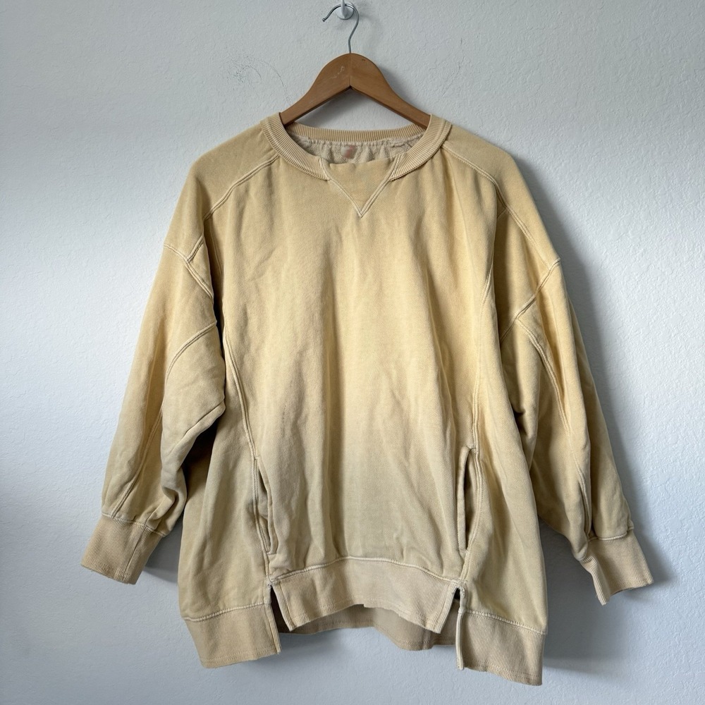 FP Movement Sweatshirt Womens Small Butter Yellow Fleece Pullover Pockets